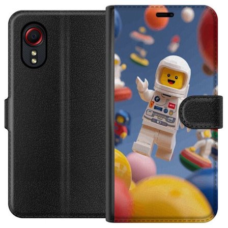 Kompatibelt Plånboksfodral till Samsung Samsung Galaxy Xcover 5 LEGO-inspirerad astronautfigur i rymden bland färgglada planeter, lekfull 3D-illustr
