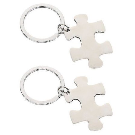 2 stk. nøgleringe med puslespilsbrikker i rustfrit stål, sæt til par, nøgleringe til elskende