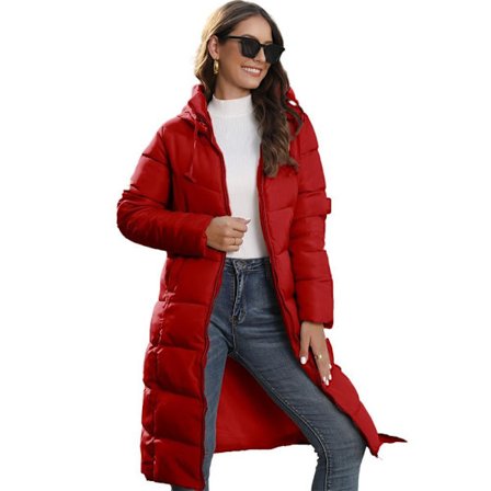 Varm Tyk Parka Jakke til Kvinder - Vinterdunjakke med Hue