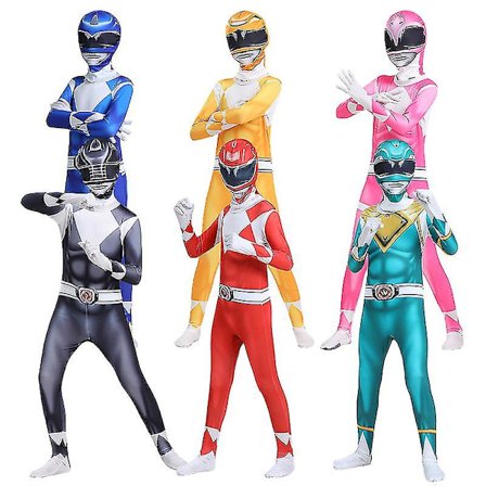 Voksen Kids Power Rangers Mighty Morphin Cosplay Jumpsuit Festdrakt