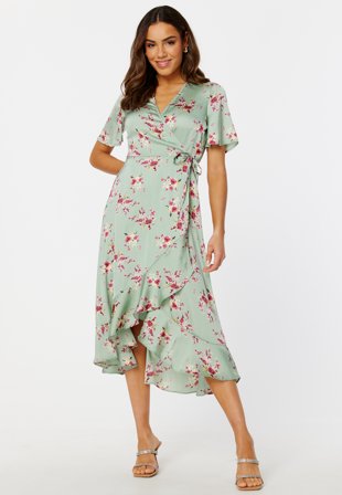 BUBBLEROOM Pauletta Wrap Dress Dusty green / Patterned Klær