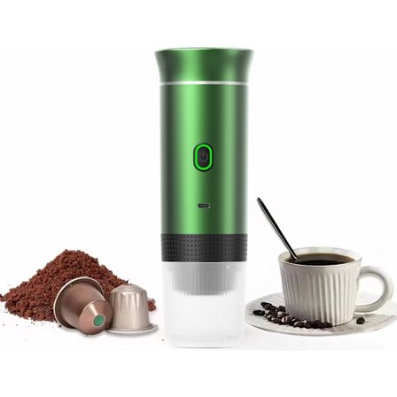 Bärbar Kaffebryggare för Resan, Sladdlös för Bil, 12 Volt, Espresso, Nespresso, Dolce Gusto, Kapselkaffe, Malet Kaffe, Koppar, Uppladdningsbar