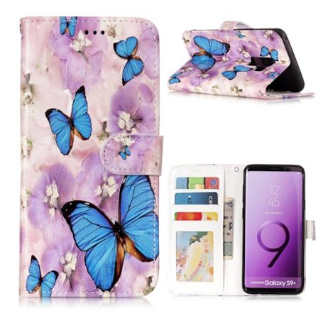 Samsung Galaxy S9 Plus Plånboksfodral - Blue Butterfly and Flower