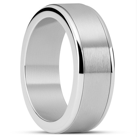 Enthumema | 8 mm Brushed Silver-tone Stainless Steel Fidget Ring for Men - Steel rings