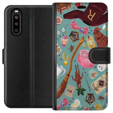 Yhteensopiva Lompakkokotelo Sony Sony Xperia 10 II Maaginen kuvaus velhon sauva, hatun ja mielikuvituksellisten esineiden kanssa leikkisässä satumai