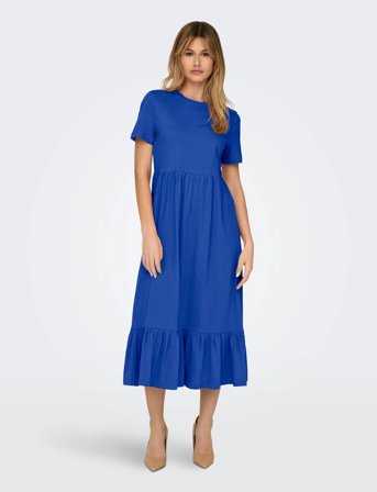 ONLY Onlmay Life S/S Peplum Calf Dress Jrs - Blue - S