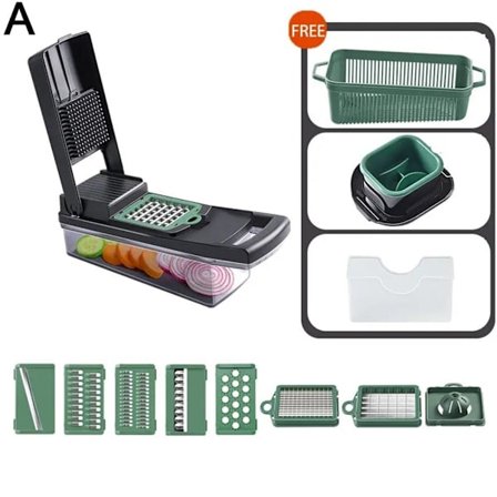 Multifunktion Grönsakshackare 7 blad Grönsaksskärare Lökhackare Skärare Dicer Äggavskiljare Rivjärn Skärare Avloppskorg