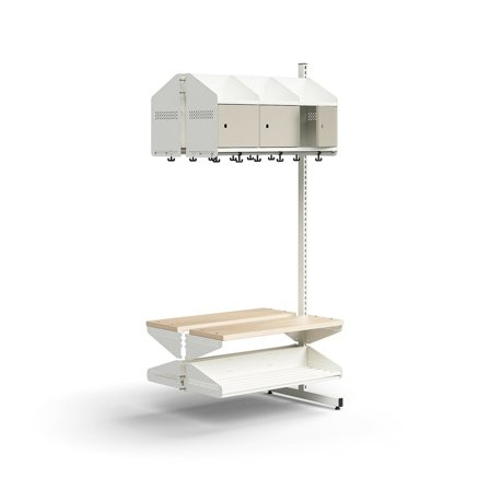 Garderobemodul ENTRY, påbygningssektion gulv, 6 metaldøre, 1800x900x600 mm, hvid/grå