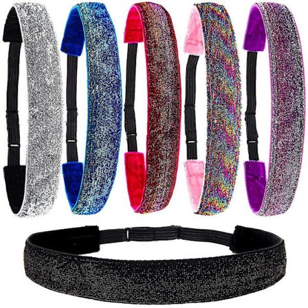 5 stk. Glitter Hårbånd til Piger, Justerbare Skridsikre Hårbånd