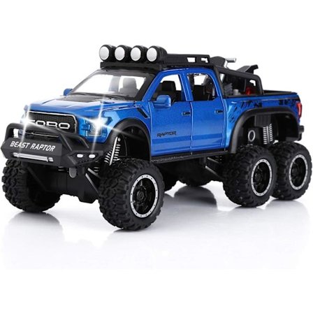 SASBSC Legetøjs Pickup Trucks til drenge F150 Raptor Diecast Metal Modelbil med lyd og lys til børn i alderen 3 år og opefter BLÅ