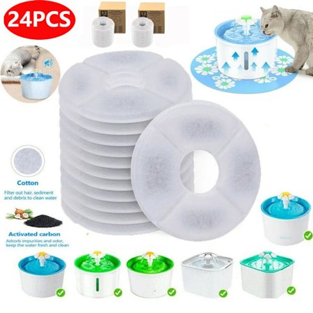 24x Pet Vattenfontän Ersättningsfilter Vatten Dispenser Filter för Kattfontän Husdjursfontän