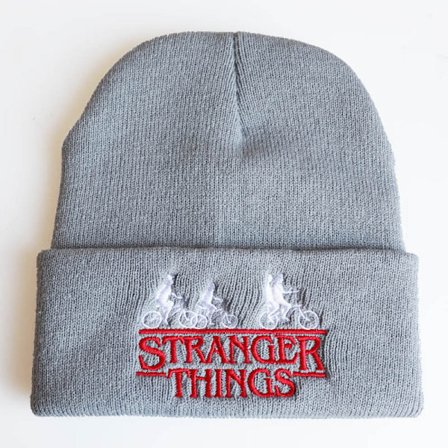 Stranger Things: Alfabet Broderad Stickad Mössa, Stickad Mössa, Stickad Mössa, Hooded Beanie ST cykel grå justerbar