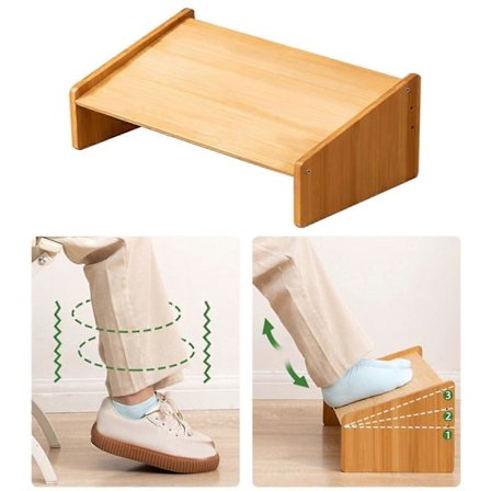 Fotstøtte for under skrivebord, justerbar høyde, forbedrer holdning, lys brun, lav