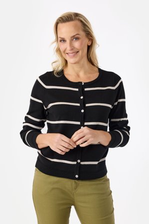 JENSEN - Langærmet Cardigan - Råhvid / Sort - Stribet