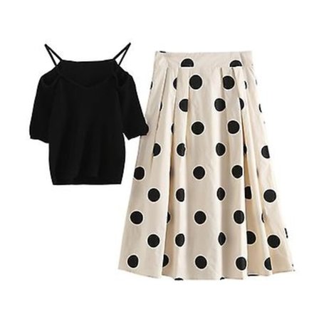 Kortärmad Prickig Kjol Lång Kjol Tvådelad Klänning