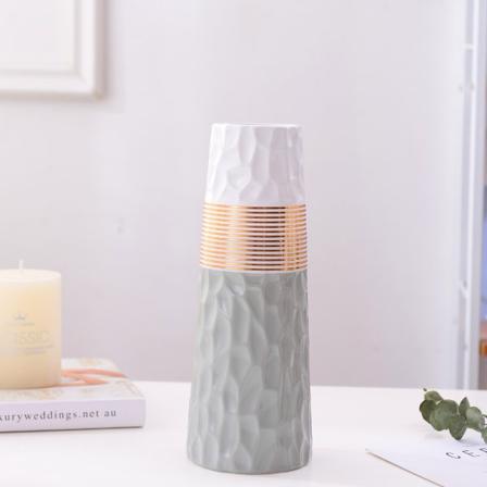28cm Blomster Vase Gull Grå Hvit Keramikk Høy Design dekorat