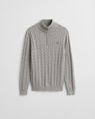 GANT - Kabelstrikket genser med half-zip til herre grey melange