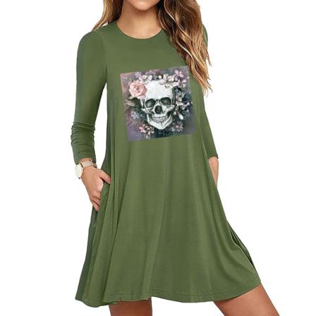 Kvinnor Halloween Skull Print Klänning Mode Långärmad Casual