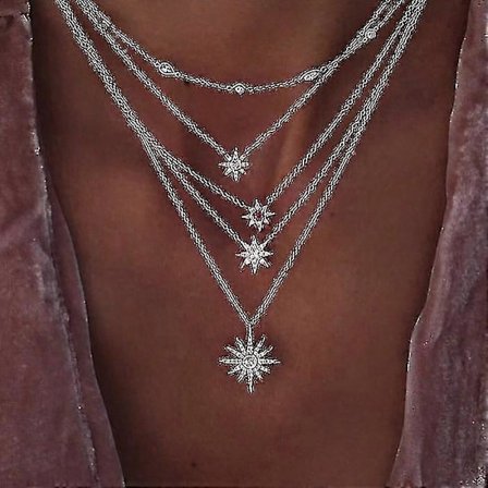 Kristallhalsband med flera element, Hängsmycken med flera lager (NE-0002-7)