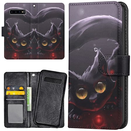 Samsung Galaxy S10 - Plånboksfodral/Skal Svart Katt
