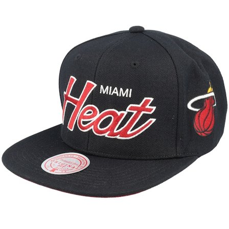Mitchell & Ness - NBA - Black - snapback - Cap - Miami Heat Team Script 2.0 Black Snapback - Hatstore