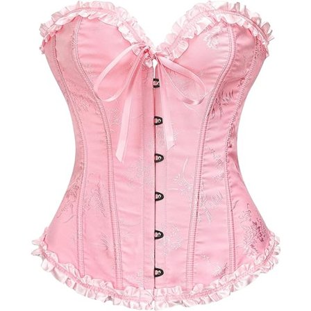 Korsett Toppar för Kvinnor, Bustier Shapewear Underkläder, Spets Midja Push Up Bodysuit rosa