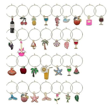 30 stk Vin Glass Charms Drikkeidentifikatorer Vinberlokker for Glass med Fot Markører Glassetiketter Strandtema (FMY)