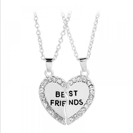 Bedste veninde sølvfarvede halskæder til 2 piger Teen rustfrit stål Rhinestone matchende hjertepuslespil hals