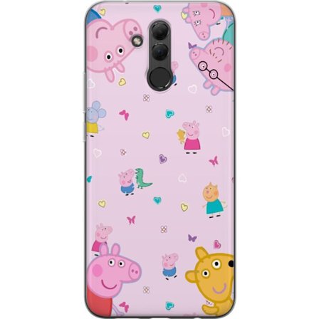 Kompatibel Mobilcover til Huawei Mate 20 lite Peppa Gris med en baby i armene, morgris motiv i farverig og blød børneillustration med hjerter