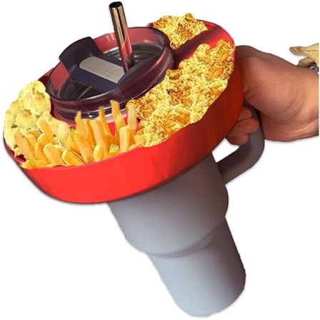 Snackskål 40 oz Tumbler med Handtag, Sektionerad Frukt- och Snacksbricka (RÖD)