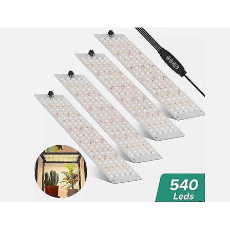 540 LED Vekstlampe Fullspektrum Innendørs Vekstlampe 4 Paneler Dimbar Timer