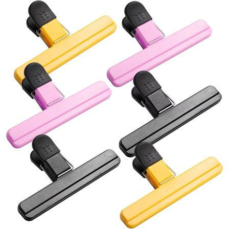6st Stor storlek Chip Bag Clips, 3 olika färger Mat Snacks Bag Paper Clips, Plast Heavy Duty Tätningsgrepp Klämmor