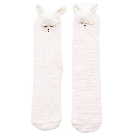 1 Par Voksenstrømper Tegneserie Kat Kanin Alpaka Giraf Kylling Fuzzy Fluffy Tyk Elastisk Hold Varm Koral Fleece Efterår Vinter Gulv Sovestrømper Pink