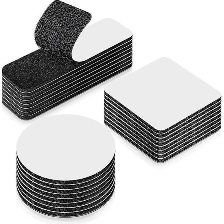 24 kappaletta tarranauhoja kolmessa koossa, kaapelien järjestäjä, ommeltava tarranauha, itseliimautuva mattoteippi, ovimattoteippi, tarranauha, musta