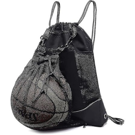 Snørepose til basketball for drenge, sammenfoldelig fodboldrygsæk, sportstaske, sportspose med aftagelig boldnetpose, sort - Snngv