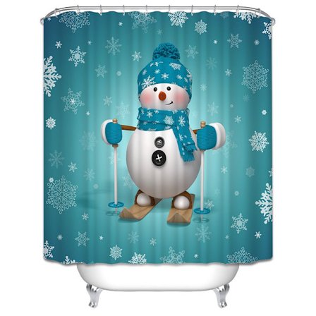180cmx200cm, Jouluaiheinen suihkuverho, Talvinen lumikausi Joulupukki, Kangaskylpyhuoneen sisustussarja koukuilla F)
