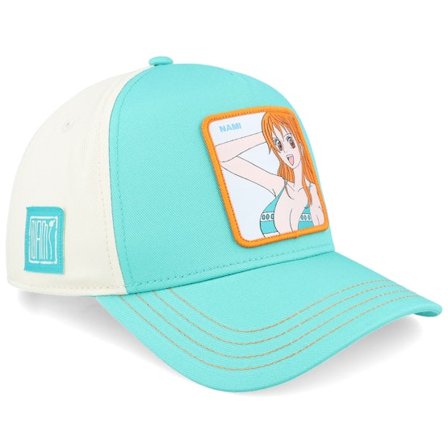 Capslab - Blå trucker Caps - One Piece Nam Beige/Green A-Frame Trucker @ Hatstore