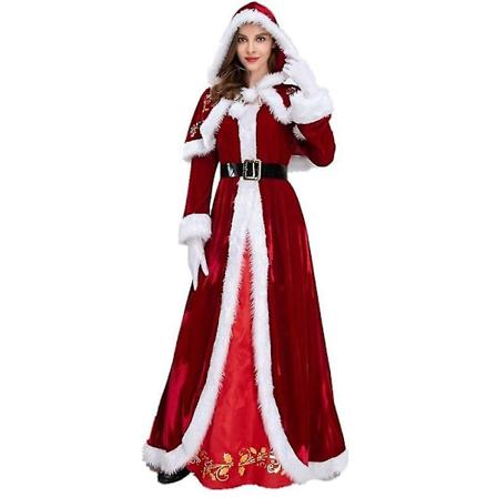Plus Size Deluxe Fløjl Voksen Julekostume Cosplay Par Santa Claus Tøj Fancy Dress Juleuniform Dragt Til Mænd Kvinder [HK] Red Women XXL