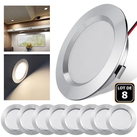 8 kpl - LED upotettava valaisin 12V 3W Sisävalaistus LED RV Vene Upotettava kattovalaisin Keittiöön Olohuoneeseen käytävälle - Luonnollinen valkoinen