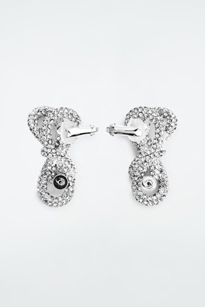 COS Women's Orecchini Climber Con Nodo A Fiocco Di Cristalli in Argentato