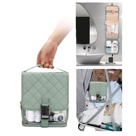 Reiseveske for kvinner, kompakt hengende toalettveske med gjennomsiktige vanntette reisevesker for toalettsaker (Grønn, A Liten)