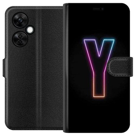 Kompatibel Tegnebogsetui til OnePlus OnePlus Nord CE3 Minimalistisk neonbogstav Y i farveskiftende lys mod sort baggrund