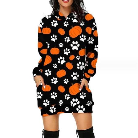 Halloween Mode Hoodies Miniklänning För Kvinnor Halloween Hocus Pocus Kostym Höst Långärmad Huvklänning style 10 4XL