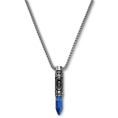 Rico | Collier avec pendentif balle en acier inoxydable argenté et lapis-lazuli pour hommes - Chaînes en acier