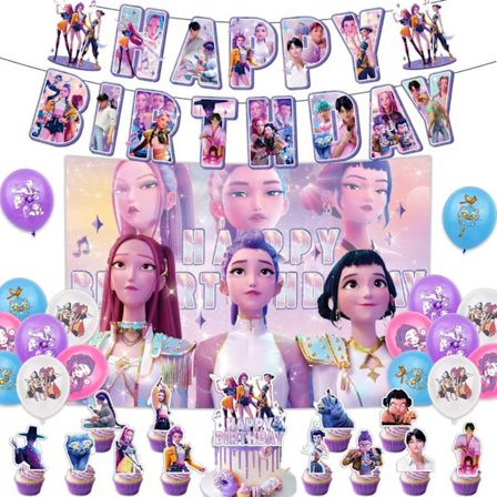 【14 år】Kpop Demon Hunters Bursdagsfestsett – Duk, tallerkener, kopper, ballonger og kakepynt for barnebursdag