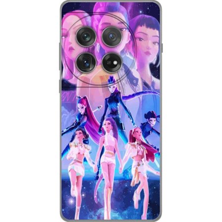 Yhteensopiva Puhelinkuori OnePlus 12 K-pop-inspiroinut tulevaisuutta ennakoiva tyttöryhmä neonvaloissa ja kosmisessa sci-fi-esiintymislavalla