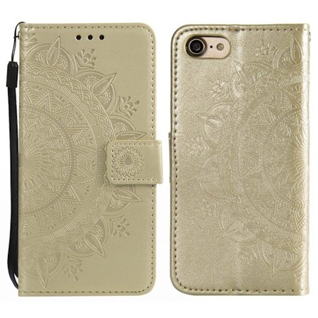 iPhone 16e Fodral Mandala Läder Guld