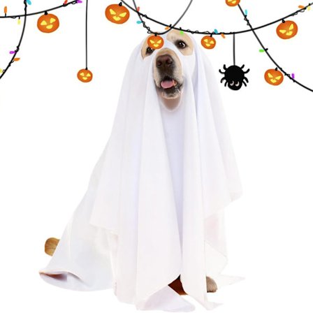 Hunde Spøgelseskostume, Horror Hunde Kostume - Halloween Spøgelse Kæledyr, Åndbart Kostumefest Hunde Kostume, Fotorekvisitter, 100*140cm