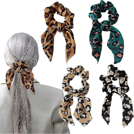 4 stk Hår Scrunchies Satin Silke Elastisk, Farverig Bowknot Hårbånd Hårtørklæde gave