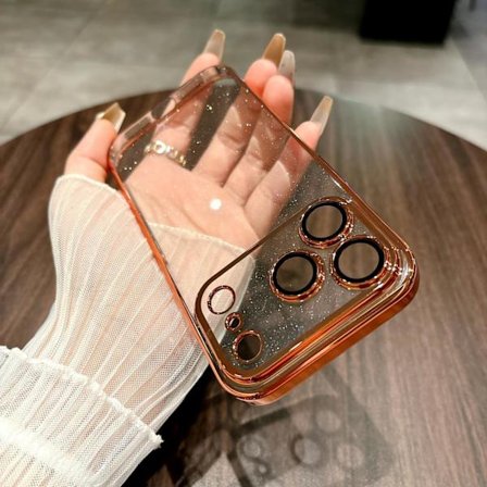 Etui til iPhone 17 Pro Max Orange Stjerneglitter Gennemsigtig Linsebeskytter for Stødsikkerhed